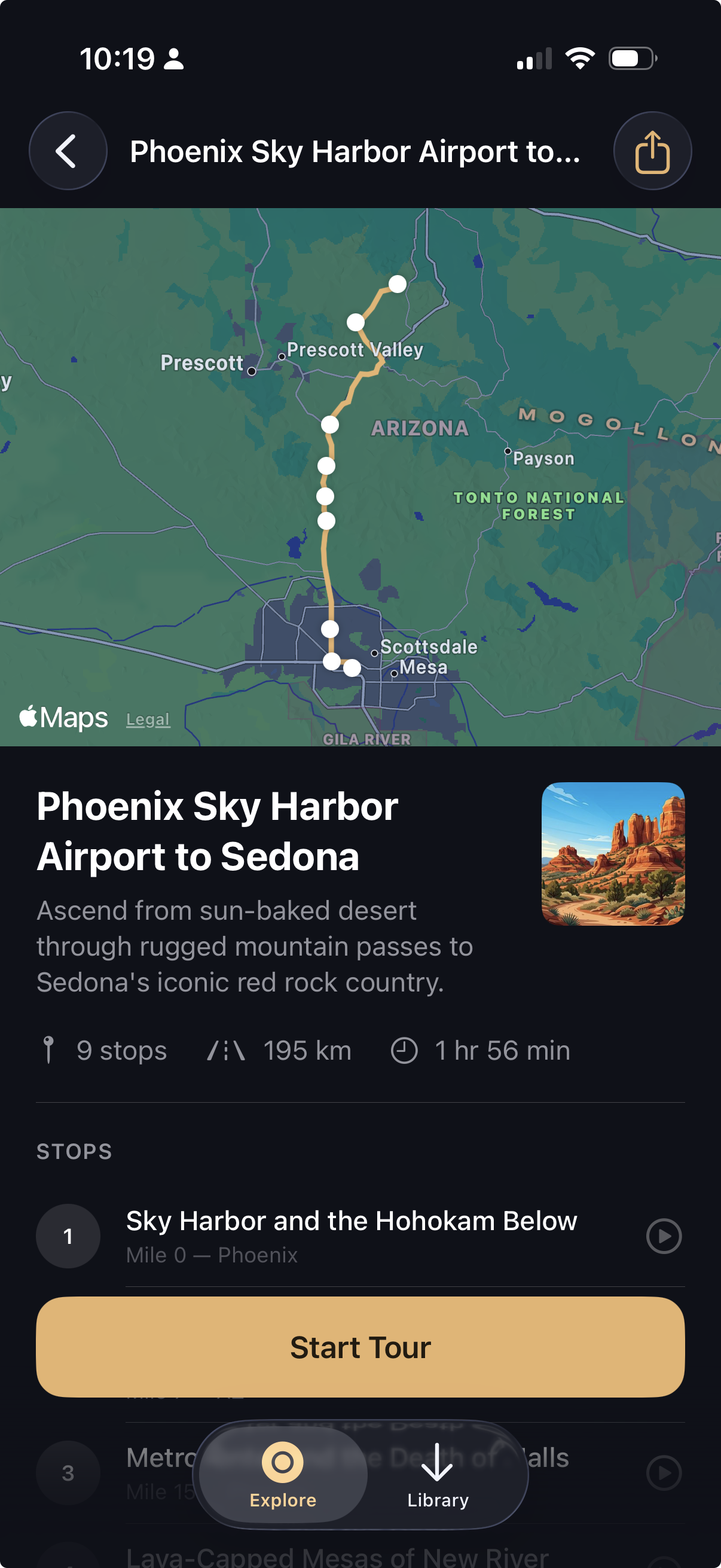 Tour overview screen