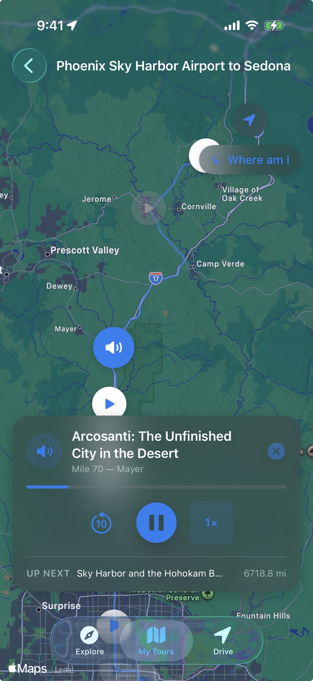 Active tour with now-playing bar